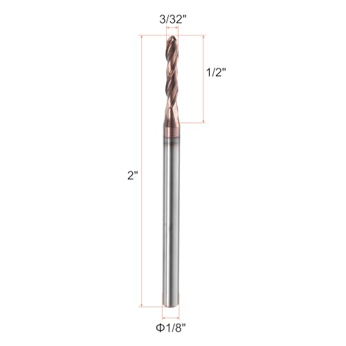 Image of HARFINGTON Ball Nose End Mill 2 Flute 3 /32 inch Diameter 1 /8 inch Shank Tungsten Carbide TiAlN Coated Spiral CNC Router Bits 1 /2 inch Cutting Length Single End Ball for Carving Engraving Grinding