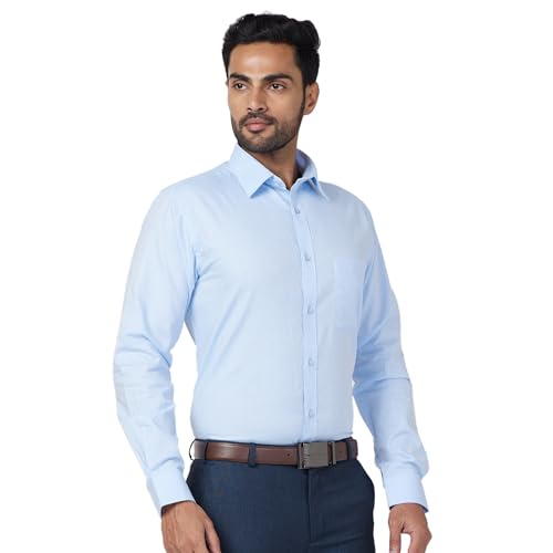 Image of Raymond Men Cotton Slim Fit Structure Pattern Semi Cut Away Collar Formal Shirt