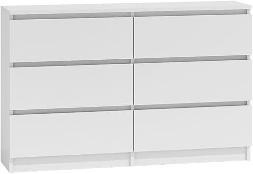 WHATSIZE ENTERPRISE Large Chest of Drawers for Bedroom, 6 Drawer White Dresser with Metal Runners, Bedroom Furniture Storage Cabinet for Clothes, Contemporary Design, Easy Assembly