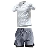 2点セット ラッシュガード 水着 メンズ 上下セット スポーツウェア フィットネス 半袖 体型カバー 水陸両用 サーフパンツ UVカット UV対策 水泳 競泳 競泳水着 ビーチ スイミング 男性 スイムウェア 日除け