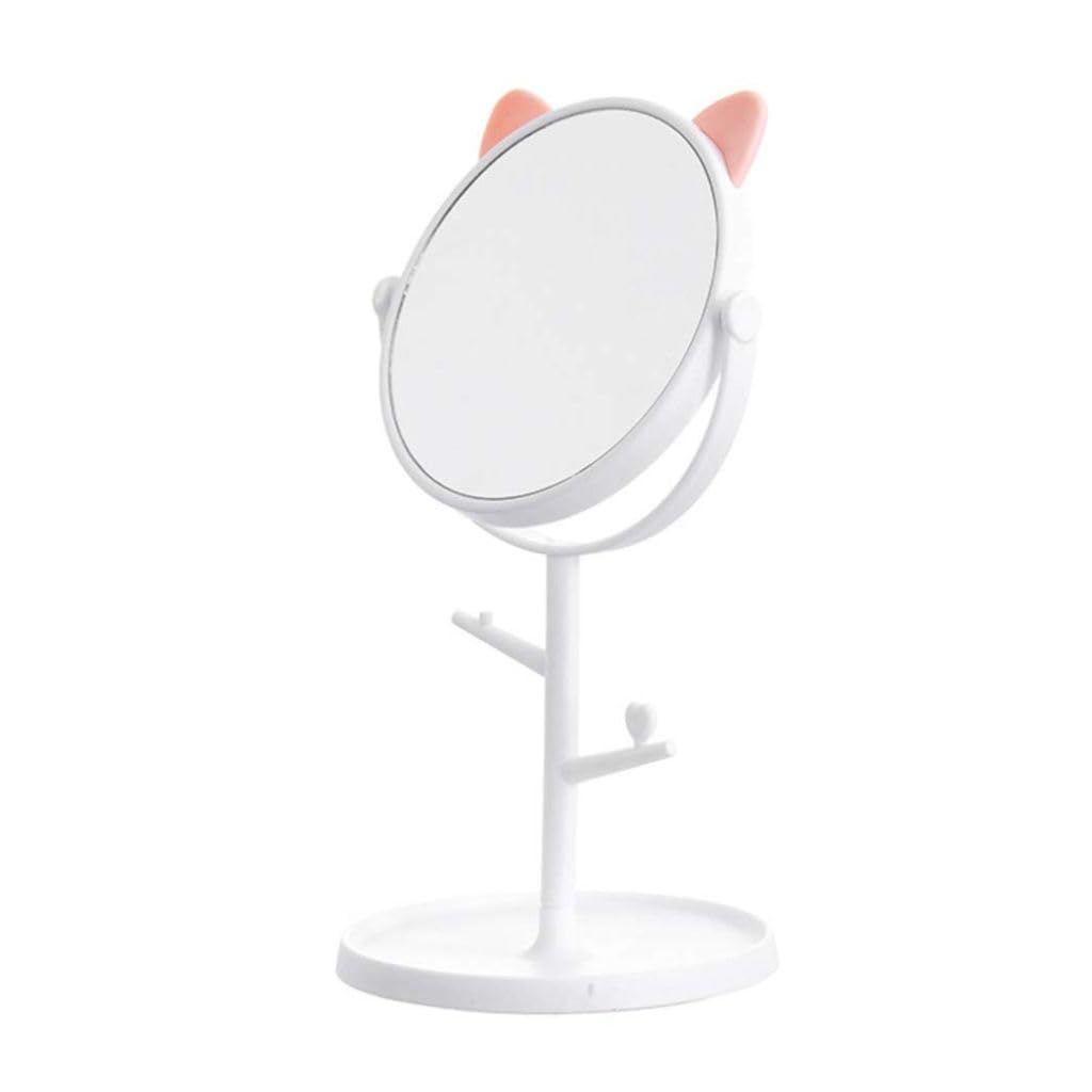 Makeup Mirror, Cute Desktop Vanity with Tray, Rotatable Vanity Looking Glass, Tabletop Desk Face Large Space for Storing Small Items Such As Earrings, Jewelry, Etc. (Pack of 1, White)-image-41