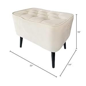 Soljer promo price tufted curved velvet ottoman foot stool vanity chair beige tan cream  urban country home decor