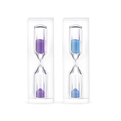 Sablier pour enfants - Lot de 2 sabliers en gel de silice - Minuterie à dents - Anti-chute - Sabliers colorés - 3 minutes - Pour enfants - Cuisine - Salle de classe (violet + bleu) Cover