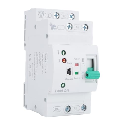 Generic Mini ATS Automatic/Manual Transfer Switch, 2P 80A 50/60Hz Solar Auto Dual Power Changeover Switch, DIN Rail Mount Electrical Selector Switches for Home Generator, Solar, RV
