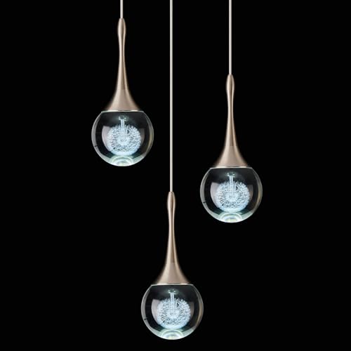 AIRYPHANT 3-Light Nickel Teardrop Pendant Lighting, 15W Modern Dimmable LED Crystal Chandelier...
