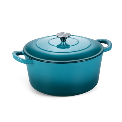 Onader Small Dutch Oven Pot with Lid, 3 Quart Round Enameled Dutch Oven for Bread Baking, Heavy Duty Cast Iron Cookware - Dark Cyan
