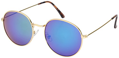 Edge I-Wear Round Metal Frame Sunglasses with Color Mirror Lens B5106-REV