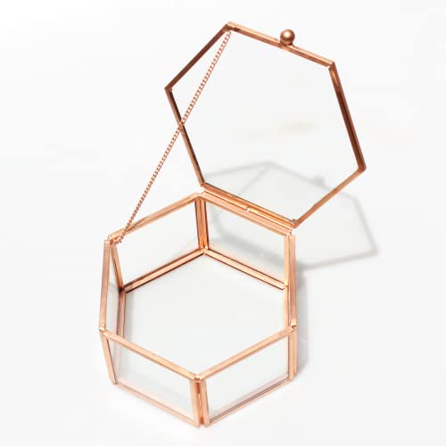 Pink Glass Vintage Ring Box Red Copper Hexagon Geometric Jewelry Organizer Bracelet Ring Display Small Box For Storage Trinket Ring Earring #TOP7