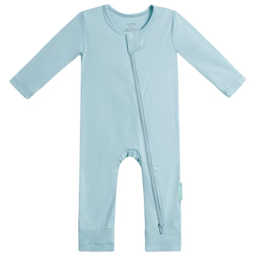 PurComfy Baby Long Sleeve Romper Jumpsuit, Premium Soft Rayon One Piece Pajamas Boy Girl 2-Way Zipper Coverall Sleeper Newborn Slate