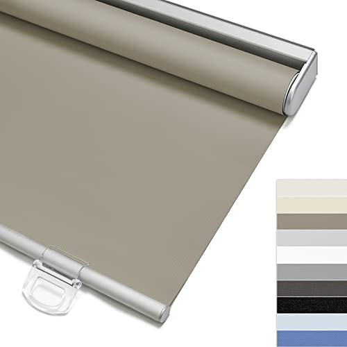 Keego Spring Window Blinds Free Stop Easy Lift Roller Shade Privacy Durable Blinds Cordless Easy to Install Roller Shades for Windows Office Bathroom Nursery (Blackout, Coffee, 43w x 36h)