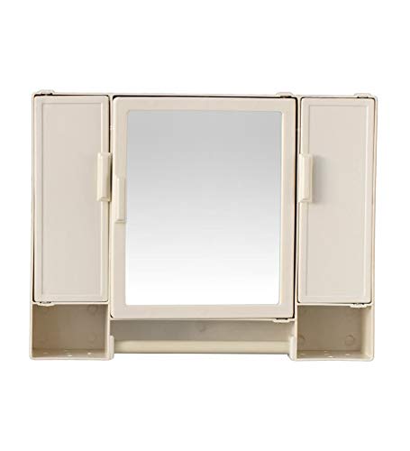 Image of Riya Enterprise Multi-Purpose Plastic Bathroom Cabinet with Mirror & 10 Compartments (Ivory, Size - 18 x 4 x 14)