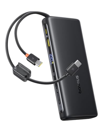 Baseus FC41 145W Powerbank per Laptop Certificato CCC, Ricarica Rapida PD3.1, 25000mAh Power Bank con 2 Cavi USB-C Integrati, Batteria Esterna per MacBook Pro, iPhone, iPad, Samsung, Nero
