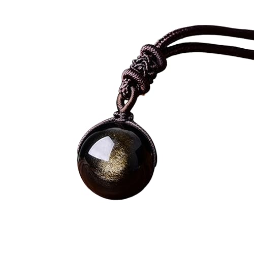 Collier Pendentif de Protection en Obsidienne Dorée/Noire Naturelle 16/18mm – Pierre Énergétique Chakra, Amulette Porte-Bonheur Unisexe pour Homme & Femme, Cordon...