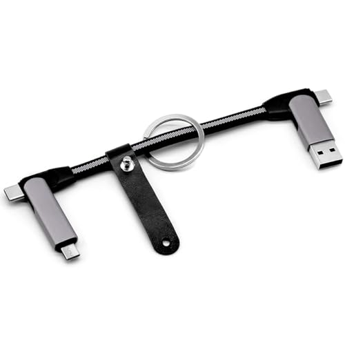 Image of SAMERIO Keyring Charging Cable USB C iOS Short Multifunction Fast Charge Magnetic Foldable Portable 3A 60W Data Transfer Cord Keychain for All Smartphones Power Banks (Grey)