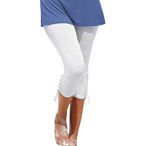 Beach Capri For Women Casual Summer Elastic Waistband Capri Leggings Smocking Cuff Active Stretch Slim Cropped Pants Medium #TOP4