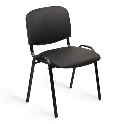 Image of CLATINA Stacking Waiting Room Chairs, PU Leather Armless Office Guest Chair with Metal Frames, Stackable Conference Room Chairs No Wheels for Reception Lobby Side Meeting Training School, Black