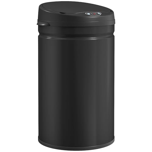 HOMCOM Cubo de Basura Cocina Automático 30 L, Papelera de Cocina de Acero Inoxidable, Sensor Infrarrojo, Cierre Automático, Antihuellas, para Dormitorio, Oficina, Negro