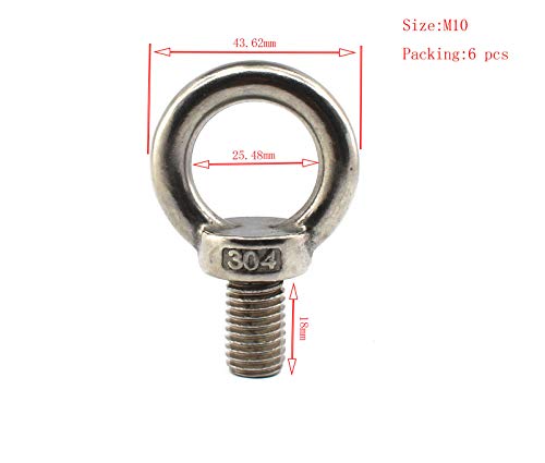 Image of 304 Stainless Steel M10 Lifting Rigging Eyebolt Ring Shaped with Standard Length of Thread Pack of 6 pcs
