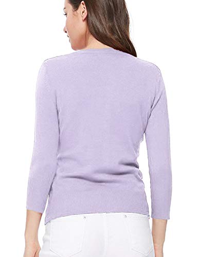 Image of Women's 3 /4 Sleeve Crew Neck Button Down Stretch Knit Cardigan Sweater (S-3XL)
