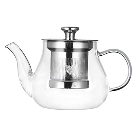 Backbayia Tea Kettle Glass Hand Blowing Teapot Safe Transparent Tea Pot with Strainer Infuser for Home Teahouse (400ml) Cover