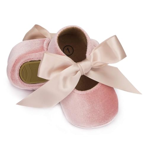 ohsofy Infant Baby Girls Mary Jane Flats Soft Sole Non-Slip Bowknot Princess Wedding Dress Shoes Toddler Crib Shoes