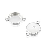 Stera Jewelry 4 Pcs 12mm Round Setting with 2 Loops 925 Sterling Silver Bezel Cup Findings for...
