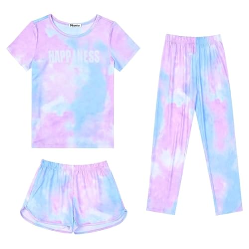 Image of Mirawise Girls 3 Pc Pajamas Sleepwear Cotton Pjs Clothes Set 4-13 Years