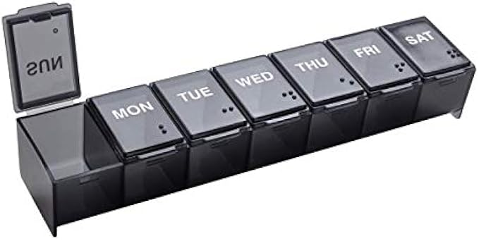 EZY DOSE Weekly (7-Day) Pill Organizer, Vitamin Planner, And Medicine Box, Large Compartments, Black, Made in The USA