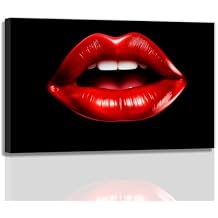 OAAPITI Lips Canvas Wall Art Bright And Plump Sexy Lips Picture Print Black And Red Poster Fashion White Teeth Mouth Modern Artwork For Women Bedroom Living Room BathroomArtwork-1,16"x24"