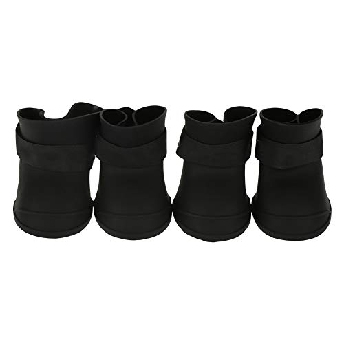 4 Stück Hund Pfotenschutz Wasserdicht, Regen Schuhe Silikon Haustierschuhe Hund Anti-Rutsch-Regenschuhe Haustier Pfotenschutz für Hunde Katzen(L Black)