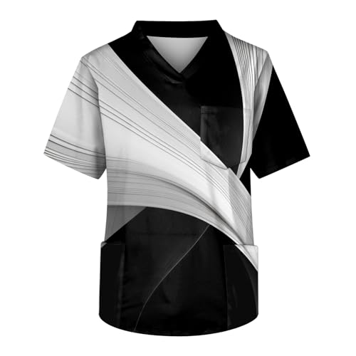 WENKOMG1 Scrub Shirt Cute | Short Sleeve Spring Summer V-Neck Tunic Nursing Top with Pockets Men Work Shirts Scrubs Uniforms Man Ropa De Trabajo para Hombre (5XL | Dark Gray