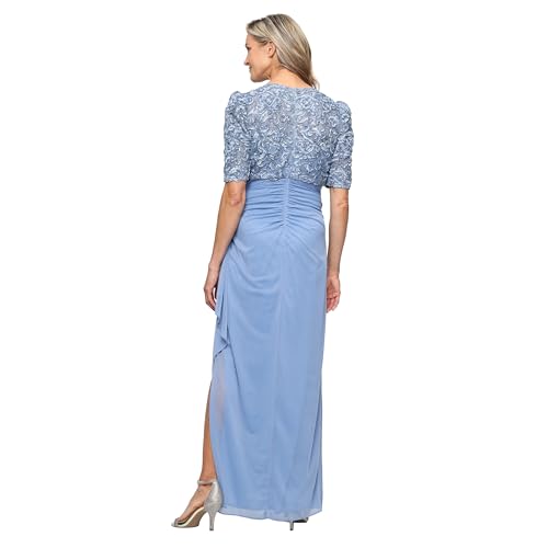 Image of Alex Evenings Women's Wedding Guest Dress with V-Neck Stretch Sequin Bodice and Empire Waist (Petite and Regular Sizes)