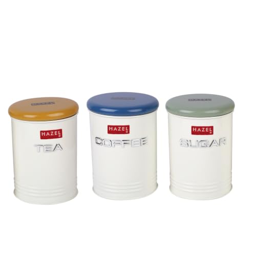 Image of HAZEL Tea Coffee Sugar Container Set of 3 with Airtight Lid for Kitchen Storage