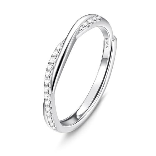 KRFY Anillos para Mujer Plata 925 Esterlina CZ Promesa de Compromiso Anillo de Eternidad para Mujer Torsión de Boda Anillos de Dedo Abiertos Ajustables Cúbica Anillos para Mujer Joyería