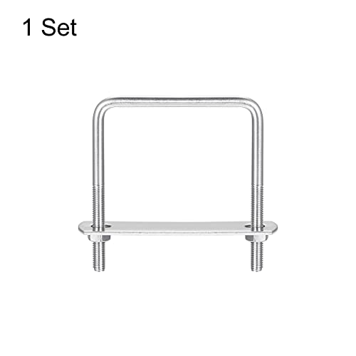 Image of uxcell Square U-Bolts, 67mm(2.64 inch) Inner Width 80mm Length M6 304 Stainless Steel U Clamp Bolt with Nuts and Plates, for Boat Trailer