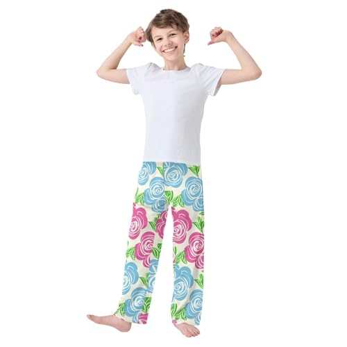 J JOYSAY Floral Rose Leaves Ivory Pajamas Pants Soft Long Pajama Bottoms Lounge Sleep Pants Size S-XL3