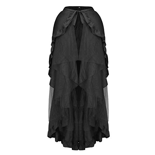 Charmian Women's Steampunk Gothic Burlesque Ruffled Layered Asymmetrical High Low Tulle Tutu Bustle Skirt Black Medium