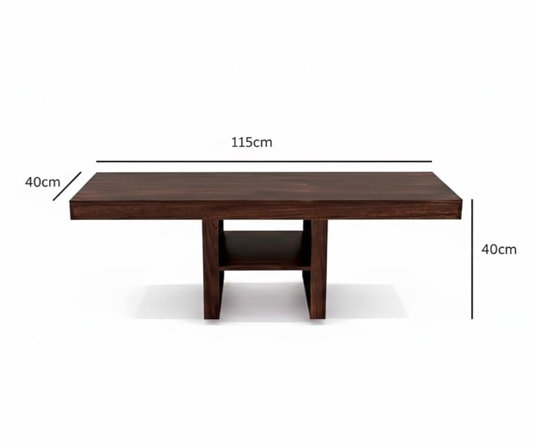 Image of Solid Sheesham Wood Coffee Table for Living Room Wooden Rectangle Coffee /Tea Table with 2 Cushioned Stools Center table with Storage Teapoye for Home, Living Room, Balcony, Natural Walnut