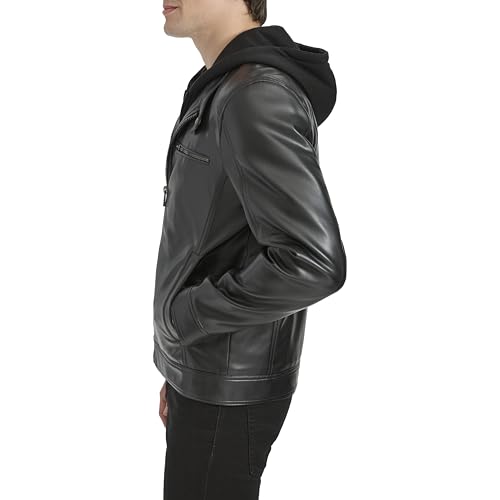 Kenneth Cole Men's Faux Leather Moto with Jersey Attached Hood2