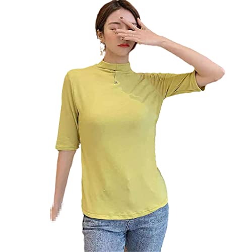 T-shirt en soie col haut femme jaune : le haut manches longues idéal au bureau