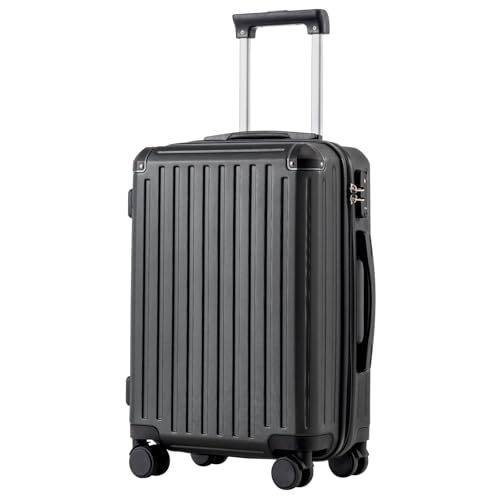 COOLIFE Koffer Trolley-Koffer Hartschalen-Koffer Rollkoffer Reisekoffervon ABS-Material mit TSA-Schloss Teleskopgriff und 4 Zwillingsrollen (Schwarz, Handgepäck)