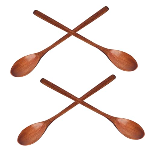 NOLITOY 4個 木製長柄スプーン 調理用再利用可能スープジャムかき混ぜ用 食洗機対応 滑らか手仕上げ 家 カフェ デザート店 オフィス向け