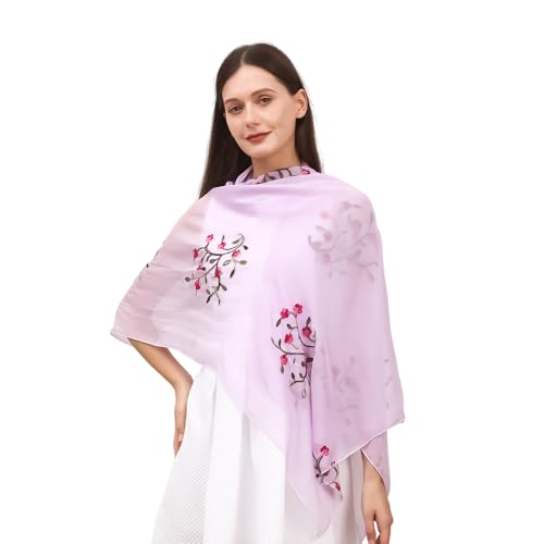 Flower Embroidered Silk Chiffon Hijab Head Scarf Shawl Wrap for Muslim Women Lightweight2