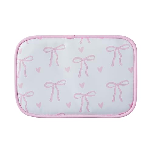 Cute Clear Makeup Bag with Bow Pattern,Transparent Nylon Travel Cosmetic Case with Zipper,Portable Makeup Organizer Pouch for Essentials(01Pink)2