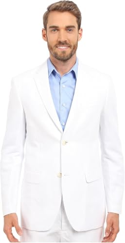 Perry Ellis Men's Linen-Blend Suit Jacket, Breathable Single Breasted Blazer, Regular Fit, with Chest Pocket (Sizes 36-54), 44 Long (Tall), Bright White Twill