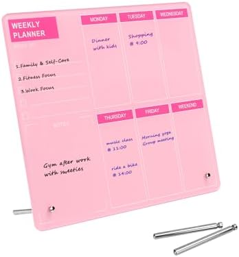 Desktop Acrylic Weekly Planner Whiteboard with Stand, Dry Erase W...