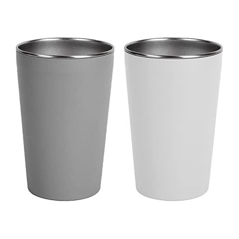 wongwongcat Drinking Cups, Stainless Steel Coffee Cup, 500 ml, Anti-Scald and Non-Slip Cup, Drinking Cup for Hot and Cold Drinks (White & Grey) Pack of 2 Cover