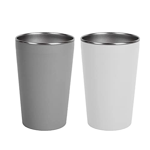 wongwongcat Trinkbecher 2 Stück, Kaffeetasse aus Edelstahl 500 ml, Verbrühschutz und rutschfeste Tasse, Trinkbecher für Heiße & Kalte Getränke (Weiß & Grau) Cover