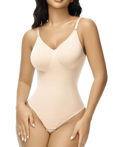 SOL LORA Shapewear Tummy Control Bodysuit for Women Seamless Body Shaper Sculpting Snatched Waist Trainer Thong Body Suit