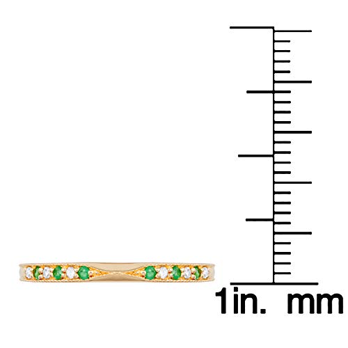 10k Yellow Gold Vintage Style Emerald and Diamond Stackable Band3